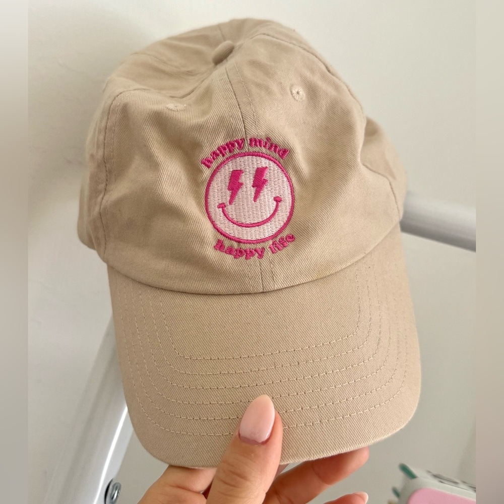 😃 Happy Mind Happy Life Neutral Beige Canvas Dad Hat | Smiley Face Happy Life